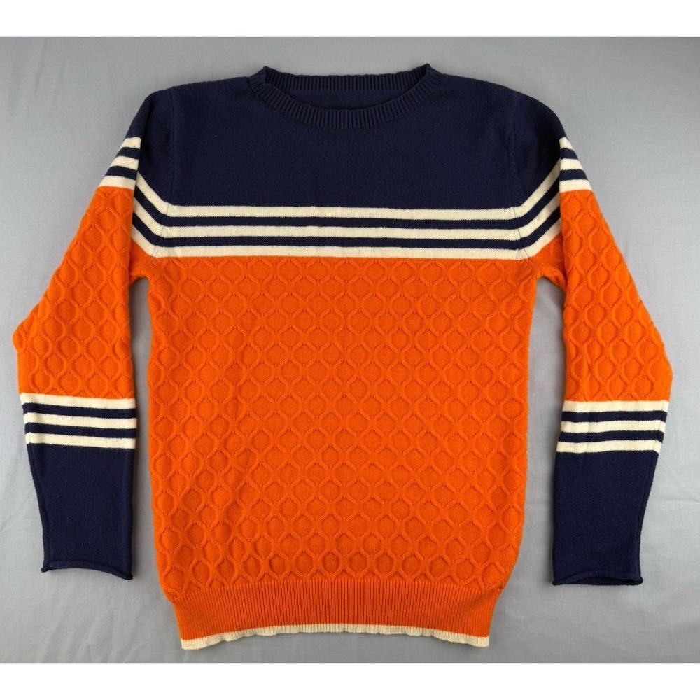 Orange Textured Knit Sweater Stripe Colorblock Retro Sport Cozy S